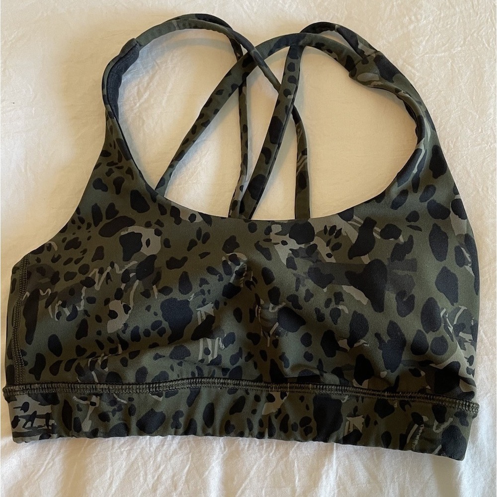 Lululemon Size 2 Energy Sports Bra Size 2 Leopard Camo Strappy Crossback Workout